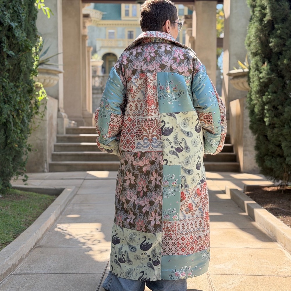 Free People Golden hour Patchwork Long Coat inMulti-Color M/L 10-14 Oversized - Picture 3 of 5